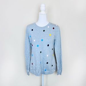 NWT Talbots Grey Knit Multicolor Polka Dot Pattern Long Sleeve Sweater